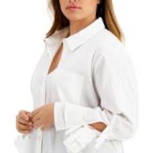 Calvin Klein button front tie sleeve blouse